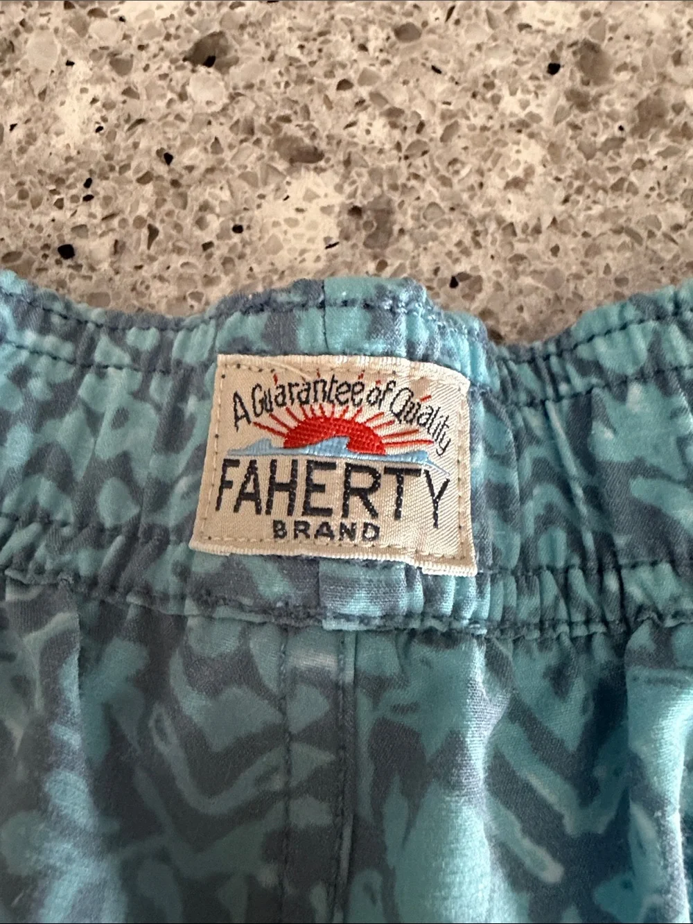 Faherty Boys Teal and Aqua Patterned Swim Trunks